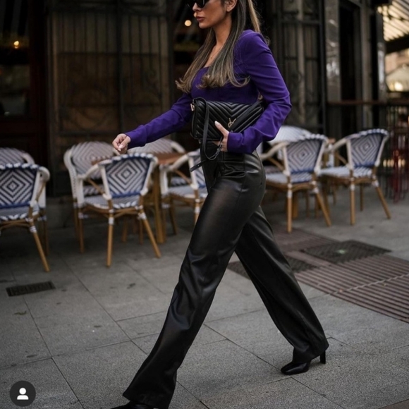 Zara * Faux Leather Straight Wide  Pants - Picture 14 of 16